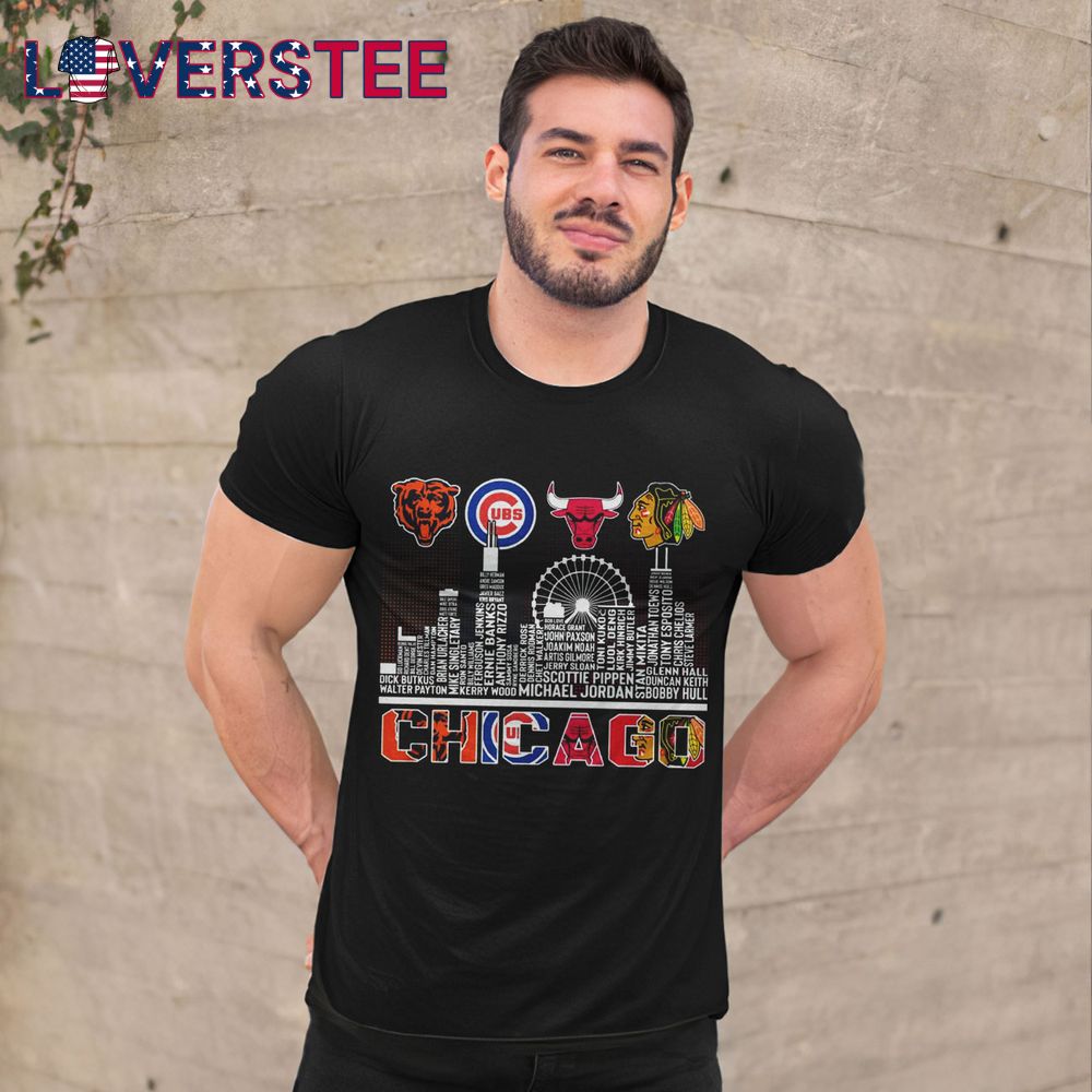 Chicago Bears Cubs Bulls And Blackhawks Skyline Shirt