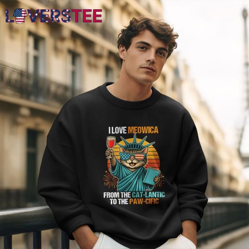 Funny 4th of July I Love Meowica From The Cat-Lantic To The Paw-Cific Shirt