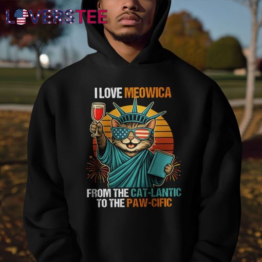 Funny 4th of July I Love Meowica From The Cat-Lantic To The Paw-Cific Shirt