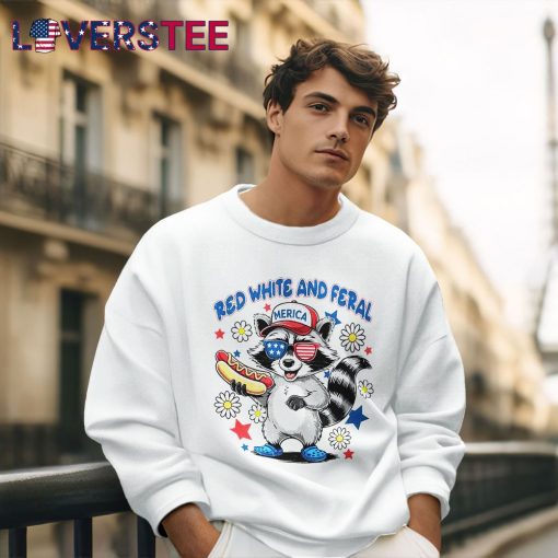 Red White And Feral Raccoon 4th of July Funny Trash Pandas Shirt